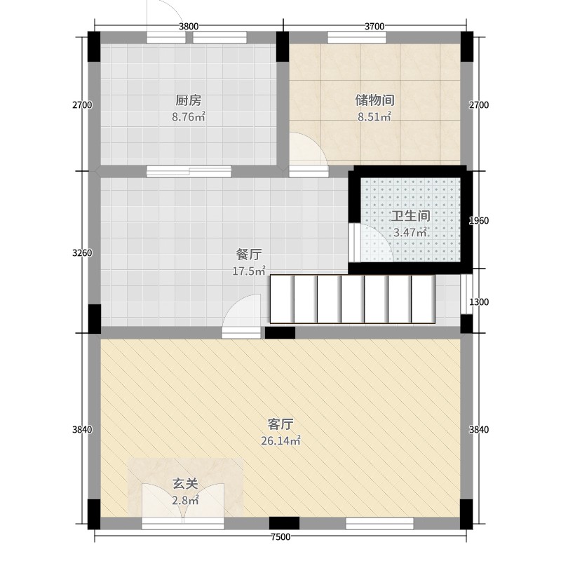75平米房从屋顶到墙面到地板共有多少平