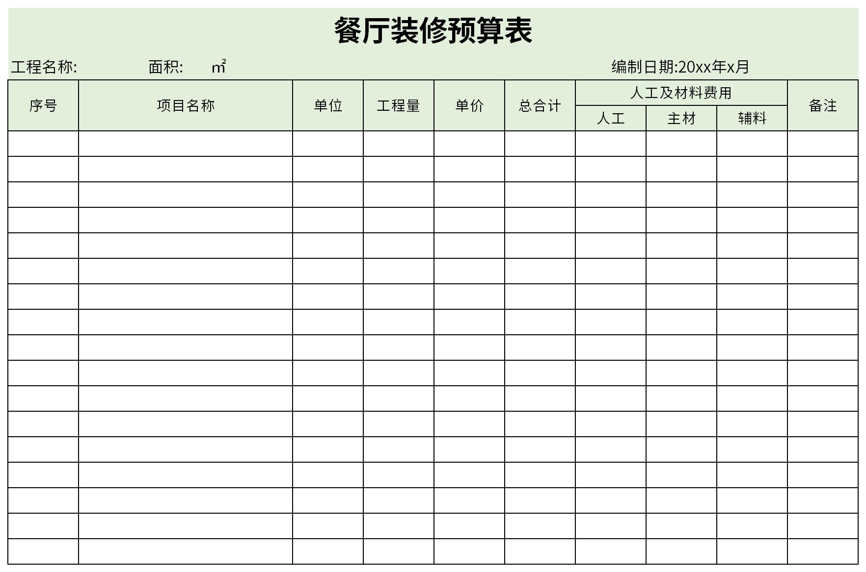 装修预算表格含价格2021装修预算表注意事项